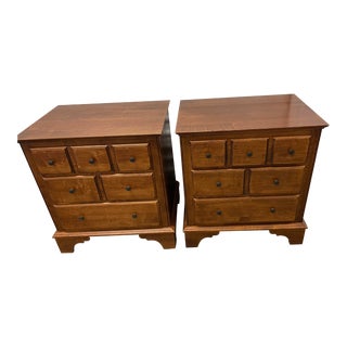 Ethan Allen Country Crossings Solid Maple 3 Drawer Chairside Nightstands - a Pair For Sale