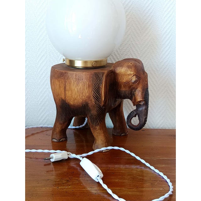 Vintage Elephant and Opaline Table Lamp, 1940s For Sale - Image 12 of 13