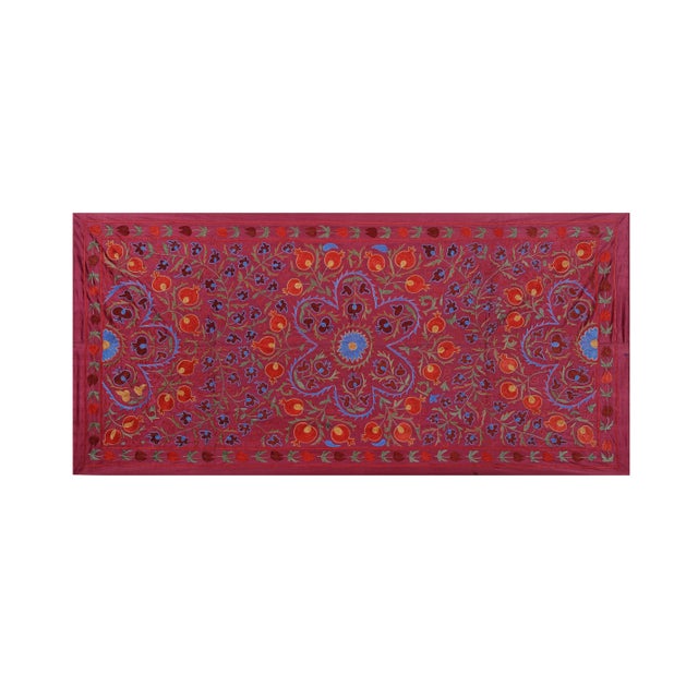 Silk Suzani Wall Decor Dimension; 37.4" x 74.8" / 95 x 190 Cm / 3'1" x 6'3" Material: 100% cotton. Condition: Vintage...