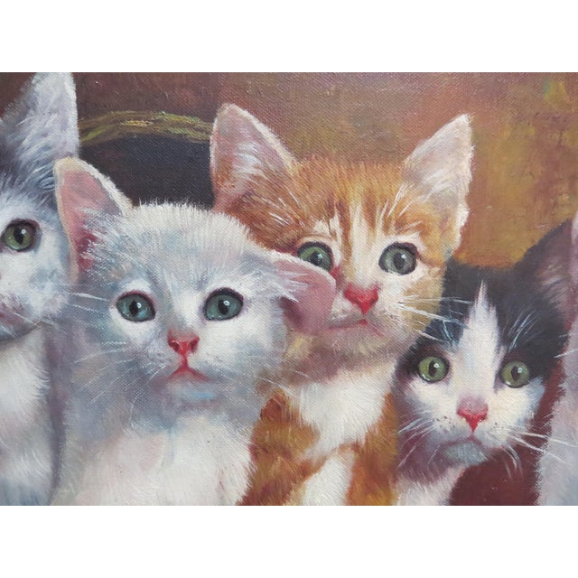 1950s Willi Franken Oil on Canvas Five Kittens For Sale - Image 4 of 9
