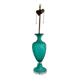 Vintage Italian Murano Teal Glass Table Lamp For Sale