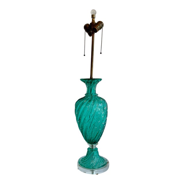 Vintage Italian Murano Teal Glass Table Lamp For Sale