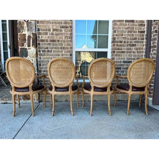 Set of 2 (Only 1 Set Available) Twisted and Knotted Rope Motif Cane Back Arm Chairs, 1970s, in the Style of Napoleon III and Comini and Modonutti For Sale - Image 11 of 12
