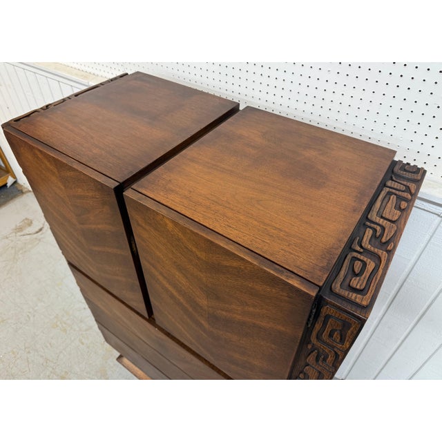 1970s Mid-Century Modern United Tiki Walnut High Chest For Sale - Image 5 of 10