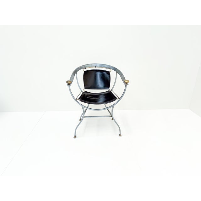 Black Pompei Armchair in Bronze and Black Leather by Alberto Orlandi, 1980s For Sale - Image 8 of 14