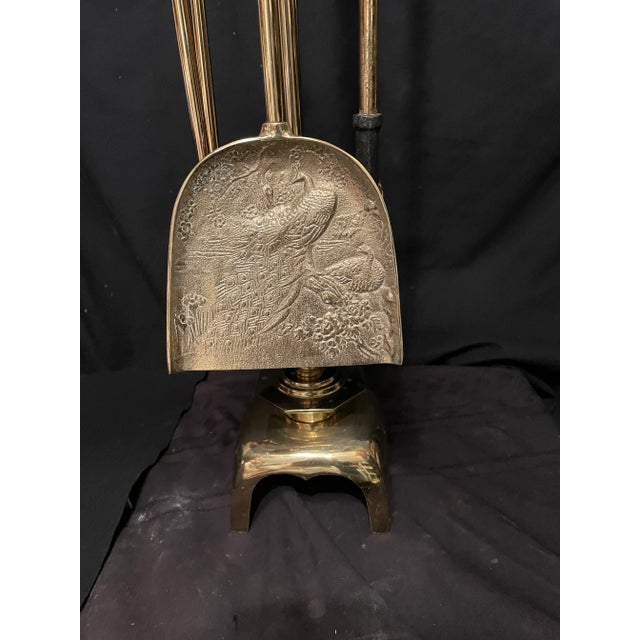 Asian 1970s James Mont Style Asian Inspired Brass Fireplace Tool Set For Sale - Image 3 of 12