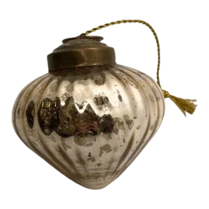 Vintage Mercury Glass Handblown Christmas Ornament Antique Crackle Gold With Bronze Topper