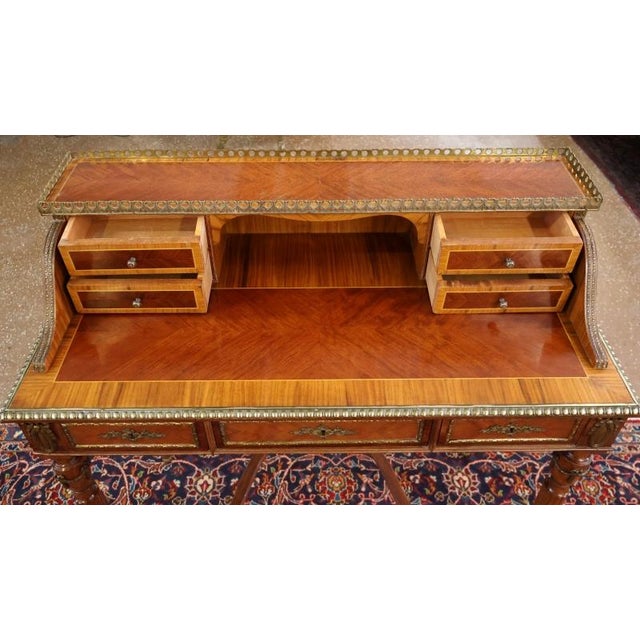 French Louis XVI Inlaid Ormolu Mounted Ladies Writing Desk Dimensions : 37" Wide X 18" Deep X 37.5" Tall This ladies desk...