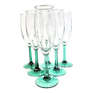 Emerald Pillar Stemmed Champagne Flutes- Set of 6 For Sale