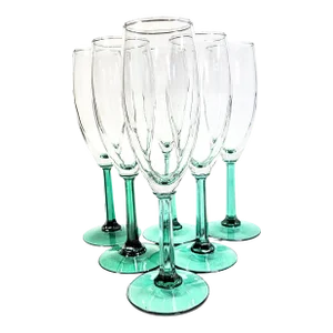 Emerald Pillar Stemmed Champagne Flutes- Set of 6
