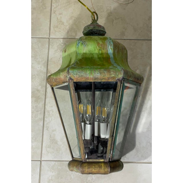 Single Handcrafted Solid Brass Hanging Lantern For Sale - Image 4 of 12