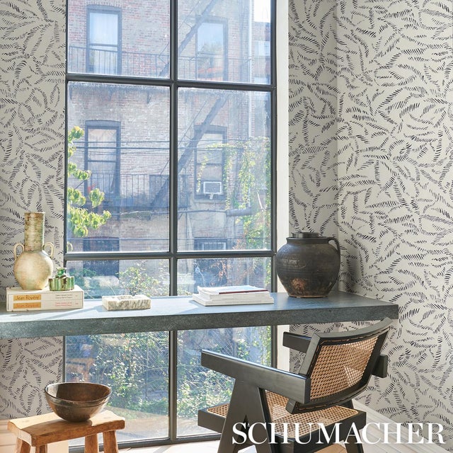 Schumacher SAMPLE - Schumacher Leaf Bloom Wallpaper In Charcoal For Sale - Image 4 of 4
