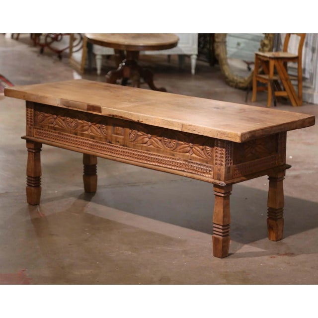 19th Century Spanish Carved Bleached Walnut Two Drawers Cocktail Coffee Table For Sale - Image 12 of 12
