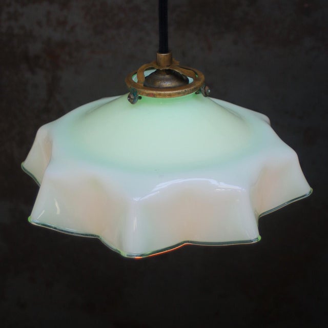 French Green Opaline Glass and Brass Pendant Lamp For Sale - Image 4 of 7