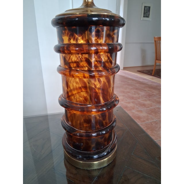 Two Vintage Paul Hanson Tortoiseshell Glass Lamps For Sale - Image 4 of 12