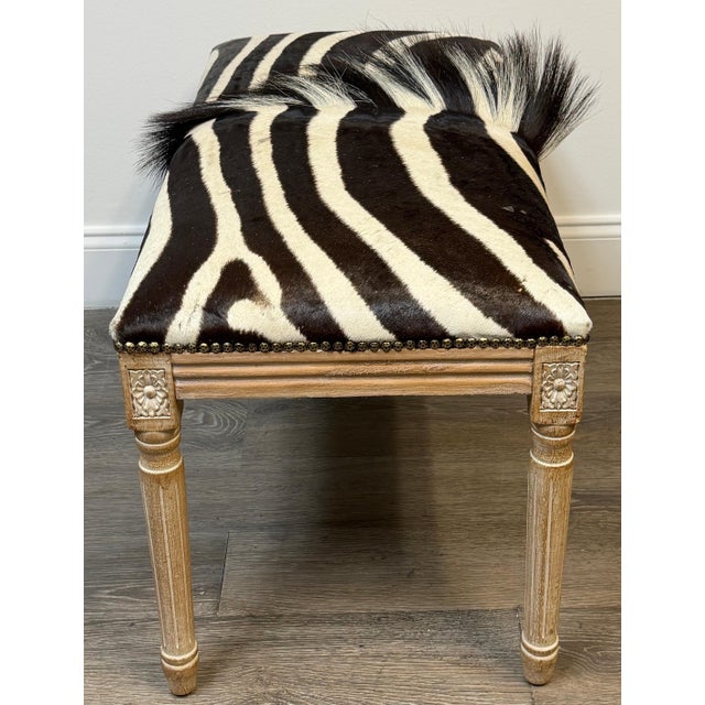Maison Jansen Neoclassical Zebra Hide Bench, Estate of John Loring, France 1970s For Sale - Image 10 of 11