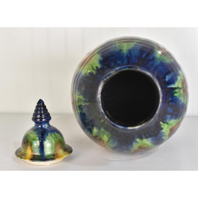 Ceramic Mid Century Belgian Drip Glaze Lidded Vase For Sale - Image 7 of 11