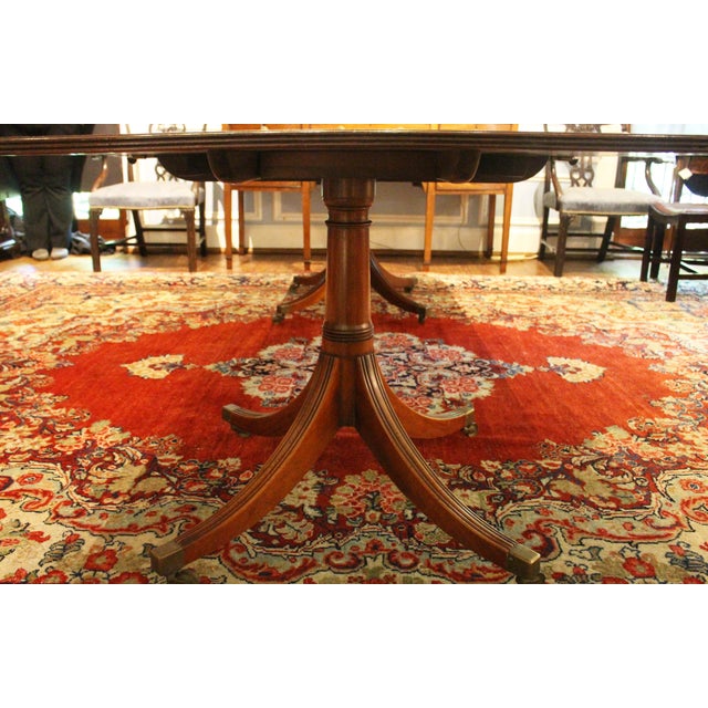 Brown Early 20th Century English Georgian Style Double Pedestal Banquet Dining Table For Sale - Image 8 of 8