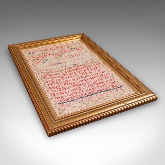 Textile Antique Needlework Sampler, English, Framed, Embroidery Panel, Victorian, c.1854 For Sale - Image 7 of 8