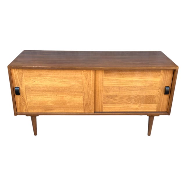 1960s Restored Mid-Century Danish Teak Storage Cabinet With Sliding Doors For Sale - Image 11 of 14