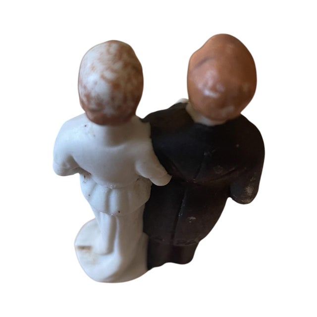 Vintage 1940s Porcelain Bride/Groom Wedding Cake Topper Made in Japan For Sale - Image 4 of 7