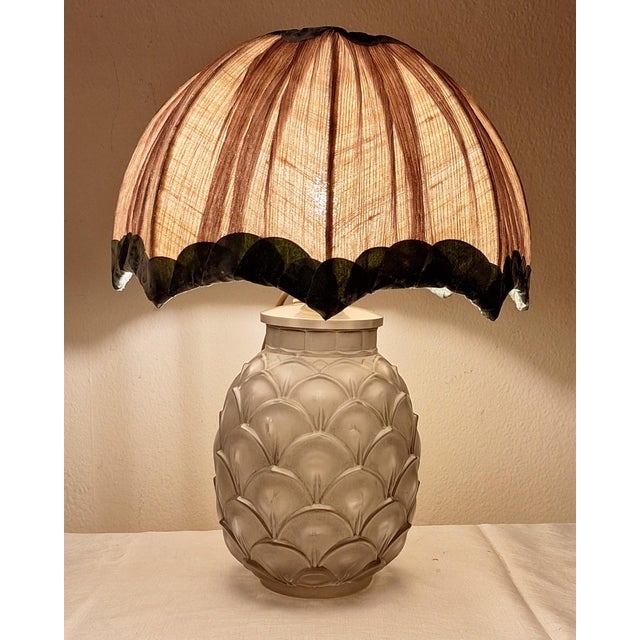 Art Deco Belgian Pineapple Lamp with Frosted Crystal Glass Base and Handmade Fabric Shade by Christalleries De Val St Lambert for Lamplove For Sale - Image 12 of 12