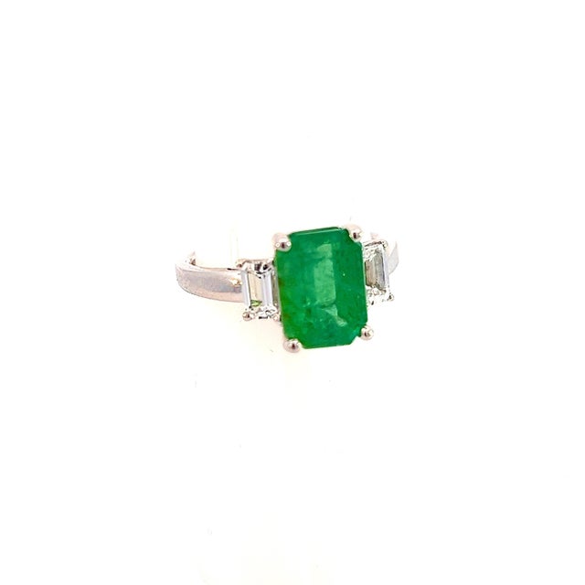 Natural Emerald Sapphire Ring 6.25 14k White Gold 3.49 TCW Certified For Sale - Image 9 of 14