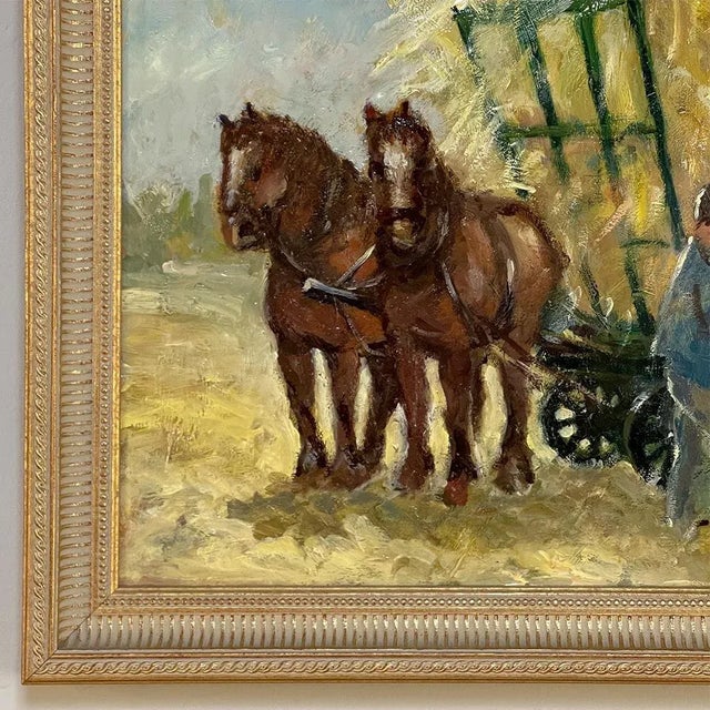 Khaki Vintage Framed Oil Painting on Panel by Dieudonne Damoiseaux (1918-2000) For Sale - Image 8 of 13