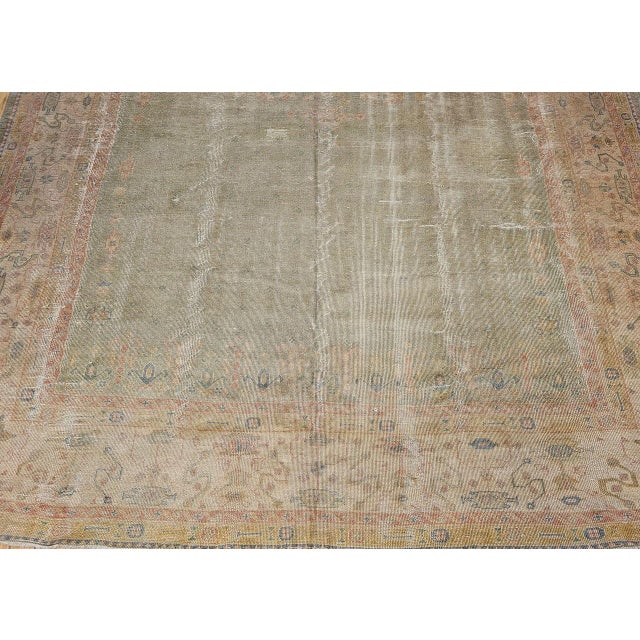 Vintage Turkish Oushak Hand-Knotted Rug in Open Geometric Pattern in Pale Green, Yellow, Pink For Sale - Image 10 of 17