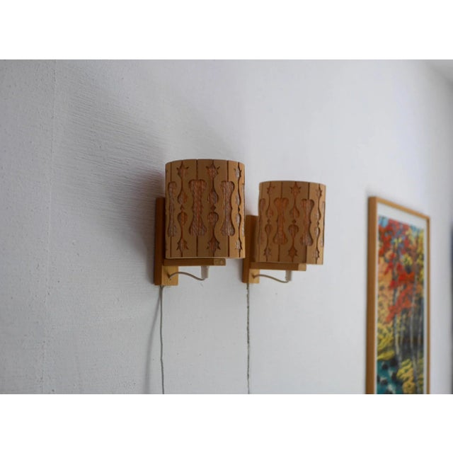 1970s Vintage Scandinavian Pine Sconces, 1975, Set of 2 For Sale - Image 5 of 11