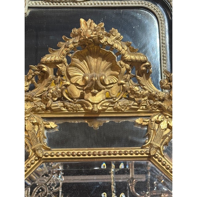 French 19th C. French Louis XV Giltwood Cushion Mirror For Sale - Image 3 of 9