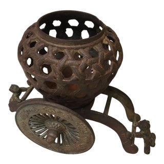 Vintage Chinese Iron Planter With Rickshaw Stand For Sale