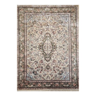 Vintage Indian Silk Rug, Hand-Knotted, Floral Medallion Design, 6' x 9' For Sale