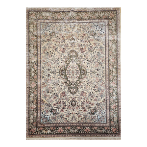 Vintage Indian Silk Rug, Hand-Knotted, Floral Medallion Design, 6' x 9'