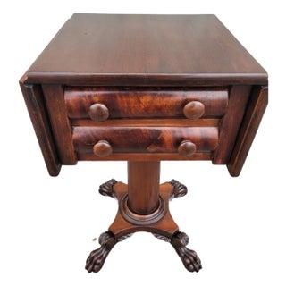 19th Century Mahogany Empire Drop Leaf End Table Hand Carved For Sale