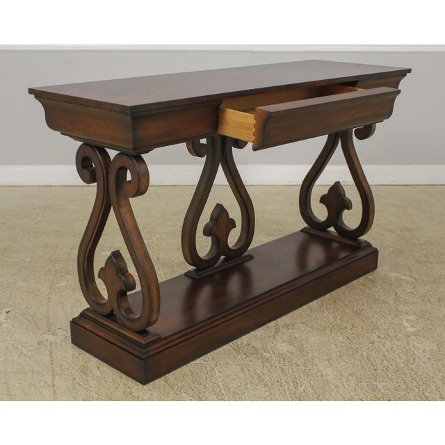Brown Councill Burl Walnut Petticoat Console Table W. Drawer For Sale - Image 8 of 13