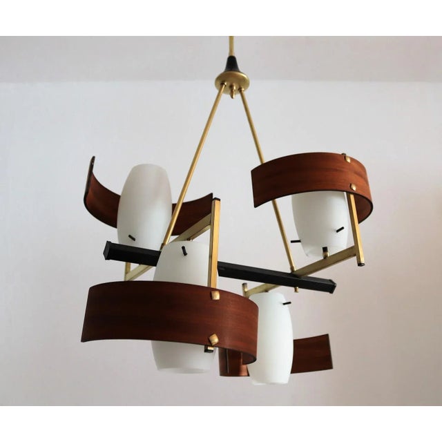 1960s Mid-Century Modern Italian Teak and Glass Chandelier, 1960s For Sale - Image 5 of 18