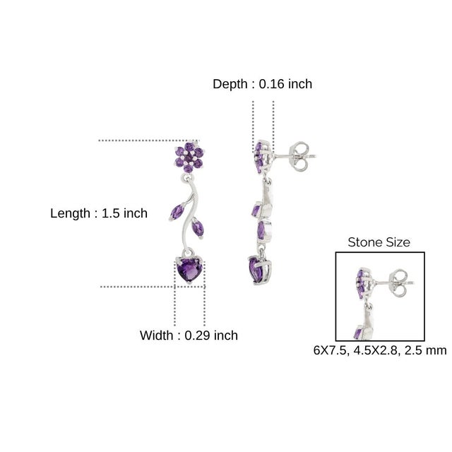 Purple Classic Leaf Style Amethyst Earrings in 925 Sterling Silver Two Piece by Carat&her For Sale - Image 8 of 12