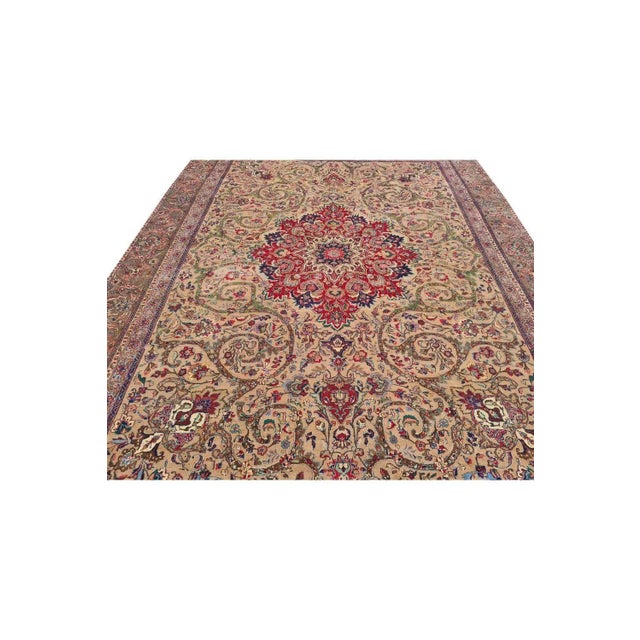Authentic Hand Knotted Vintage Tabreez Wool Area Rug 12.6 X 9.3 Ft For Sale In Miami - Image 6 of 10