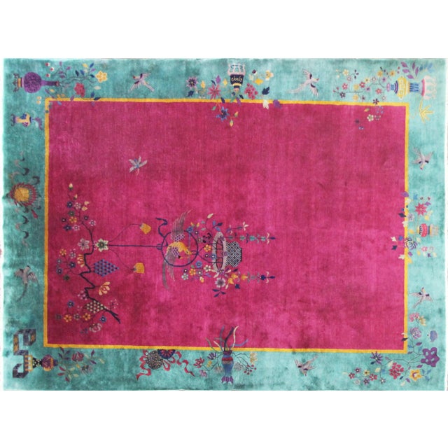 This wonderful handwoven Art Deco carpet was made in China, circa 1930s or 1940s. It has purchased from a nice home in New...