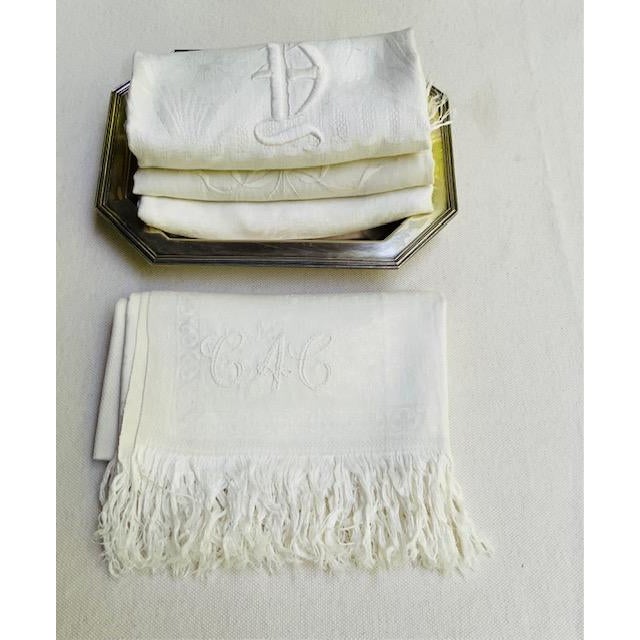 French Linen Damask Hand Towels, Set of 4, Monogrammed, Antique C. 1900 For Sale - Image 18 of 18