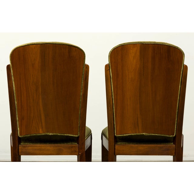 Set of Six 1930s French Art Deco Maple Dining Chairs in Olive Green Velvet For Sale - Image 17 of 18