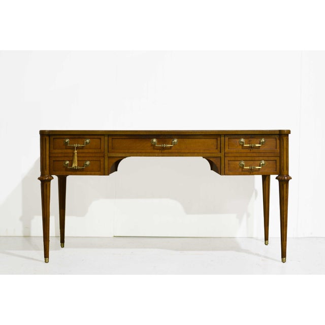 1970s Louis Style Black Leather Top Writing Desk or Vanity For Sale - Image 4 of 14