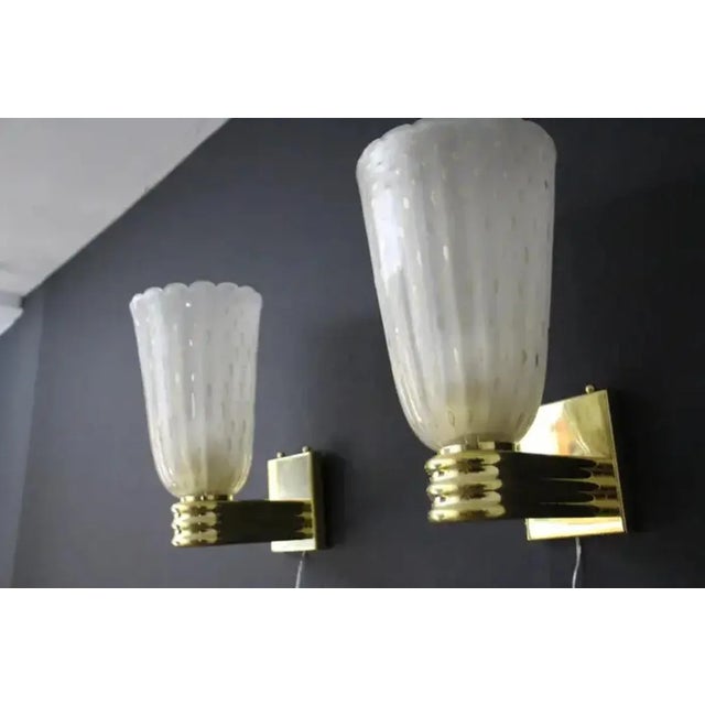 Mid-Century Modern Murano Pulegoso Golden Flakes Glass Sconces in the style of Barovier, 1990s, Set of 2 For Sale - Image 3 of 13