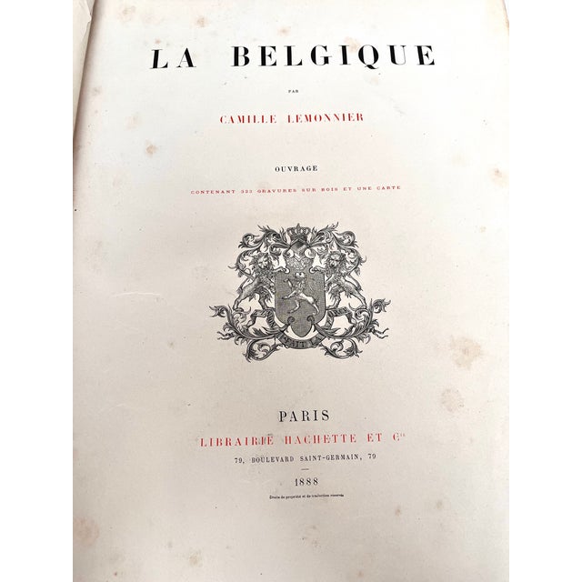 Antique 1888 French Large Leather Bound Book "La Belgique" For Sale - Image 4 of 18