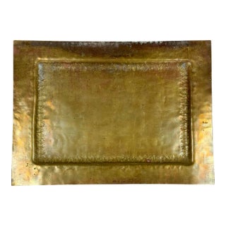 Vintage Rectangular Hammered Brass Tray For Sale