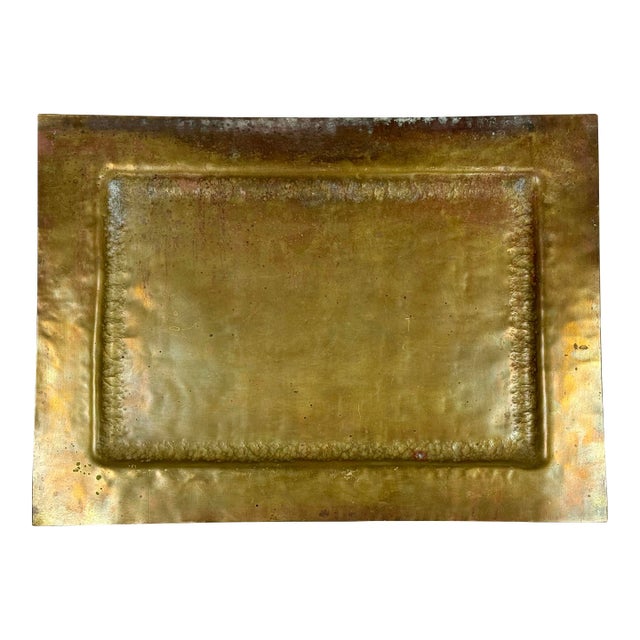 Vintage Rectangular Hammered Brass Tray For Sale