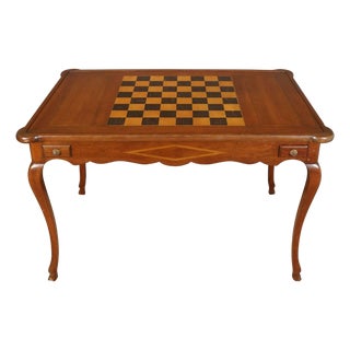 French Provincial Games Table With Chessboard Top and Two Drawers For Sale