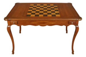 French Provincial Games Table With Chessboard Top and Two Drawers