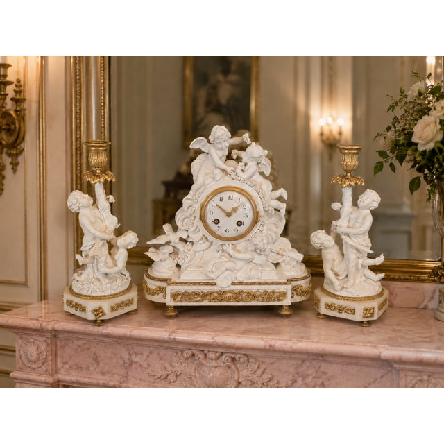 1840s French Sevres White Biscuit Clock Set - 3 Pc For Sale - Image 18 of 18